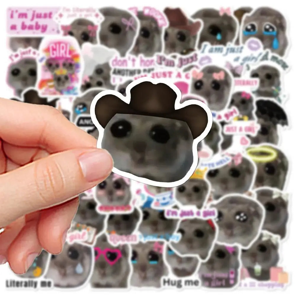 56pcs Sad Hamster Meme Decals Cute Stickers Cute Cartoon Graffiti Decals Cute Sad Hamster Sticker Decals For Laptop Water Cup