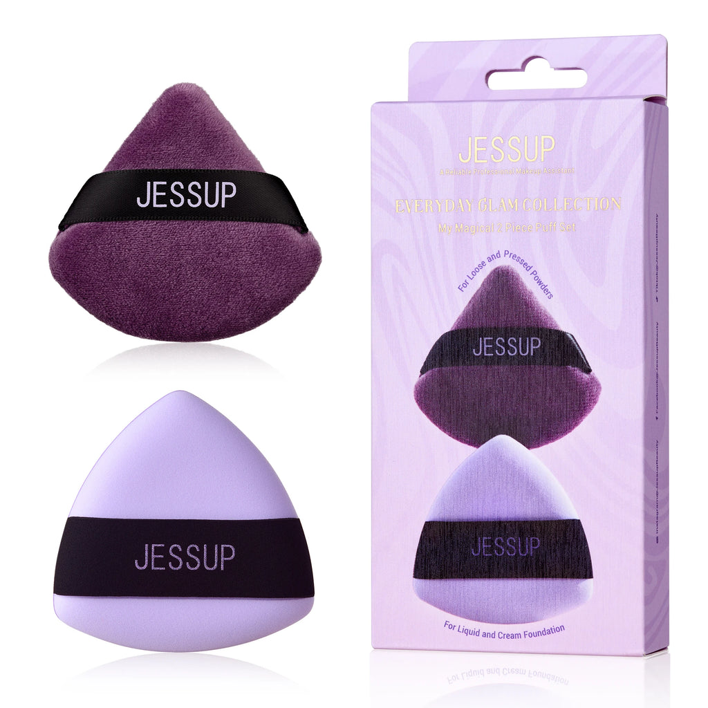 Jessup Powder Puff, 2pcs Triangle Powder Puff Soft for Foundation Setting and Baking, Reusable, Washable, Purple SP018