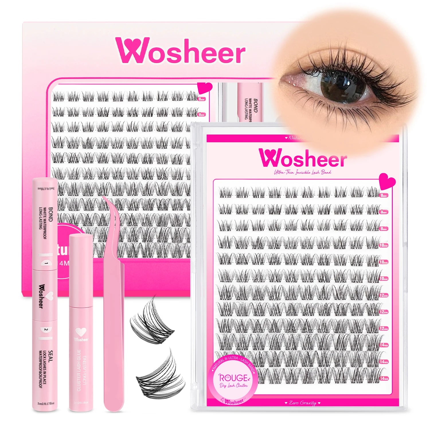 WOSHEER Lash Clusters Kit Wispy Natural Cluster Eyelash Extension Kit DIY Lash Extension Kit 8-14MM Eyelash Clusters  Individual