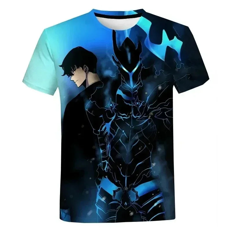 Korea Solo Leveling 3D print oversized T-shirt. Quick-drying, short sleeve anime top, perfect for cosplay, casual wear, and animation fans.