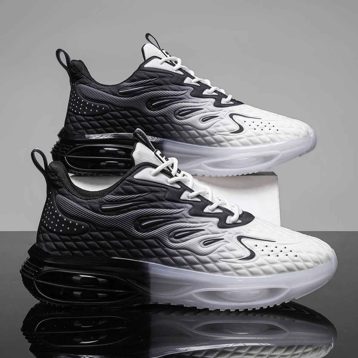 Stylish pink and white lace-up orthopedic sneakers for women with bubble sole and trendy design.