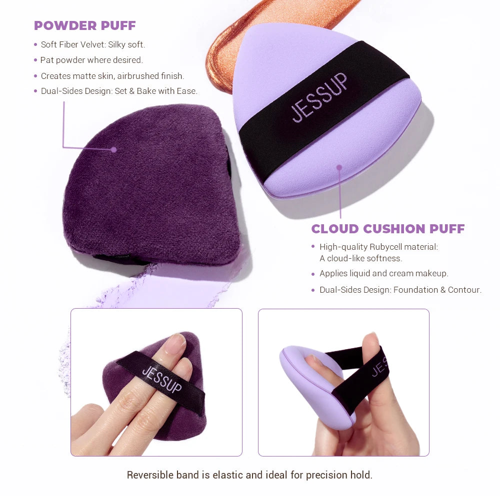Jessup Powder Puff, 2pcs Triangle Powder Puff Soft for Foundation Setting and Baking, Reusable, Washable, Purple SP018