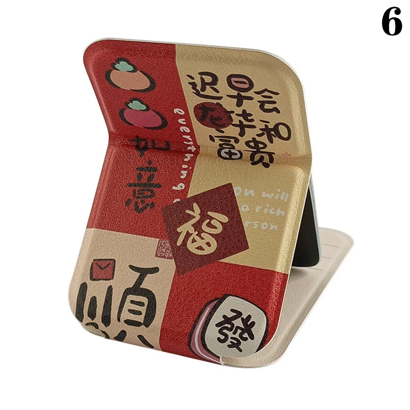 PU Leather Portable Mini Makeup Pocket Mirror Adjustable Angle Desktop Small Folding Cosmetic Mirror High Definition Vanity Tool