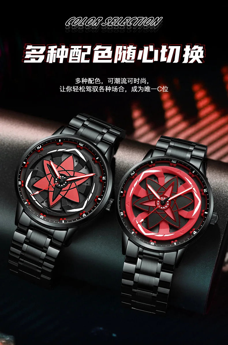 Kaleidoscope Sharingan Rotary Dial Watch 3D Japanese Anime Dial Quartz Men's Watch Top Brand Luxury Waterproof Fashion Men Watch