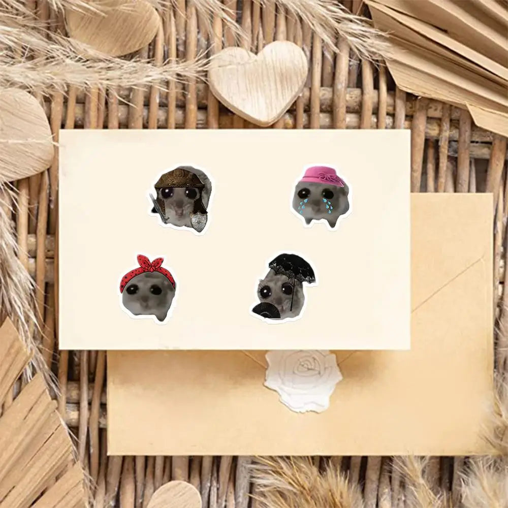 56pcs Sad Hamster Meme Decals Cute Stickers Cute Cartoon Graffiti Decals Cute Sad Hamster Sticker Decals For Laptop Water Cup