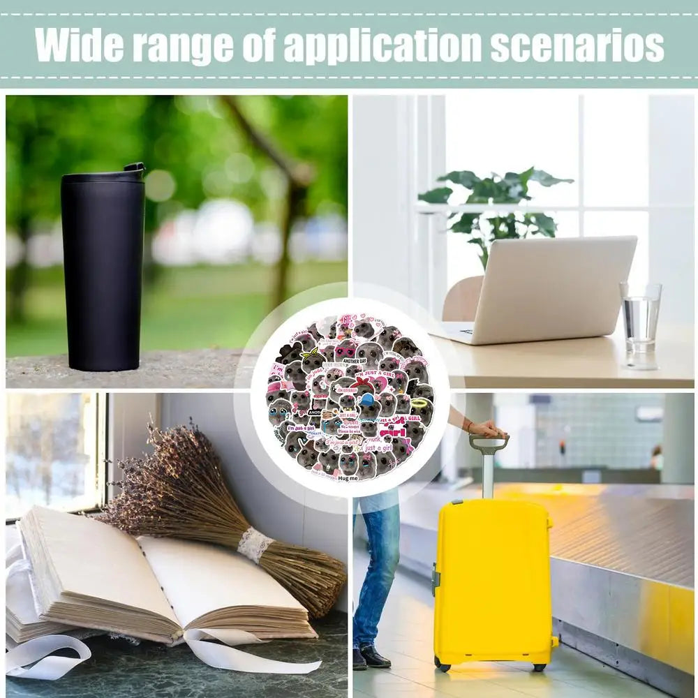 56pcs Sad Hamster Meme Decals Cute Stickers Cute Cartoon Graffiti Decals Cute Sad Hamster Sticker Decals For Laptop Water Cup