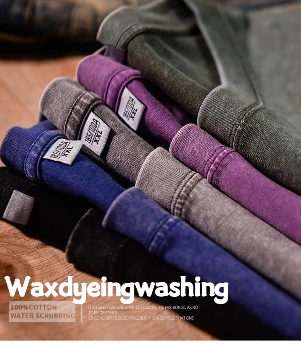 300g Heavy Men Washed Vintage Oversized T-Shirt Street Hip Hop Punk Tee women Harajuku Casual Cotton Short Sleeve Acid Wash Top