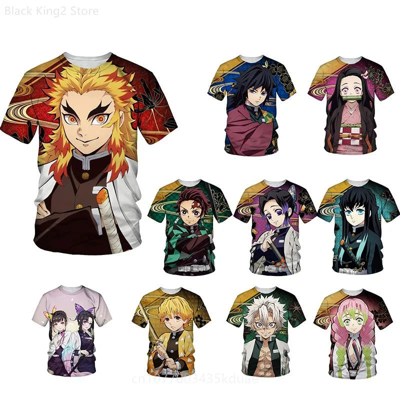 Demon Slayer Men's T-shirt Summer Cartoon Anime Manga Short Sleeve T Shirt Harajuku Boys Girl Casual Tops Oversized Men Clothing