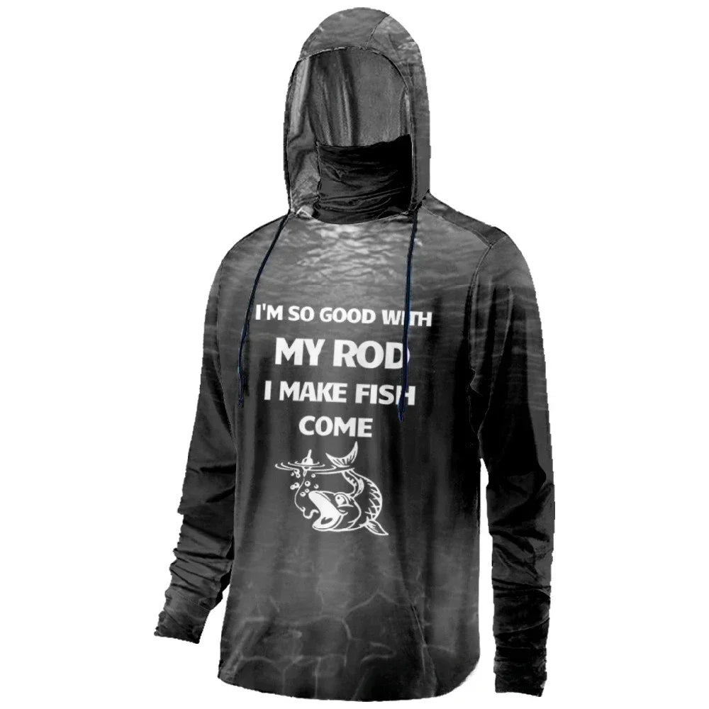 Mens Fishing Clothing It Is Good Fishing Day Printed Sun Protection Face Mask Hoodies Outdoor Sports Breathable Clothes
