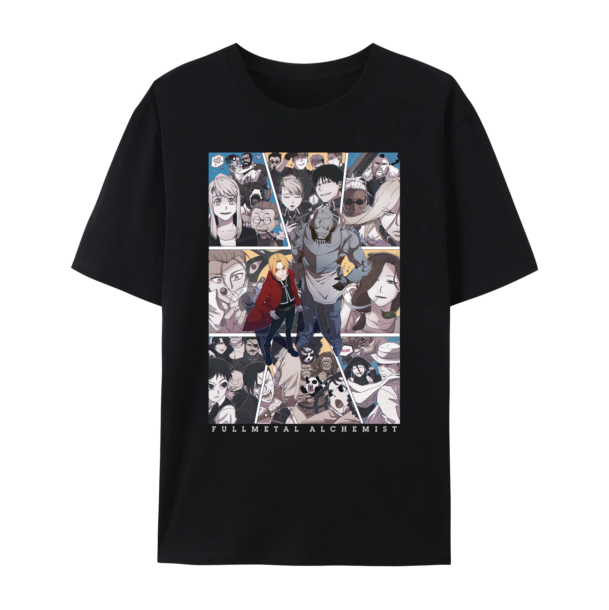 Fullmetal Alchemist graphic cotton t-shirt featuring Edward and Alphonse, ideal for anime fans, unisex short sleeve crewneck design.