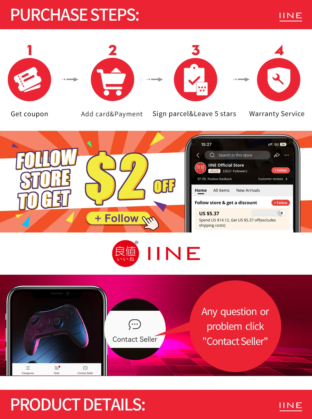 IINE Bastet Wireless Controller Compatible with PS4/Switch/PC/Android/IOS Hall Effect Joystick & Trigger With Touch Pad