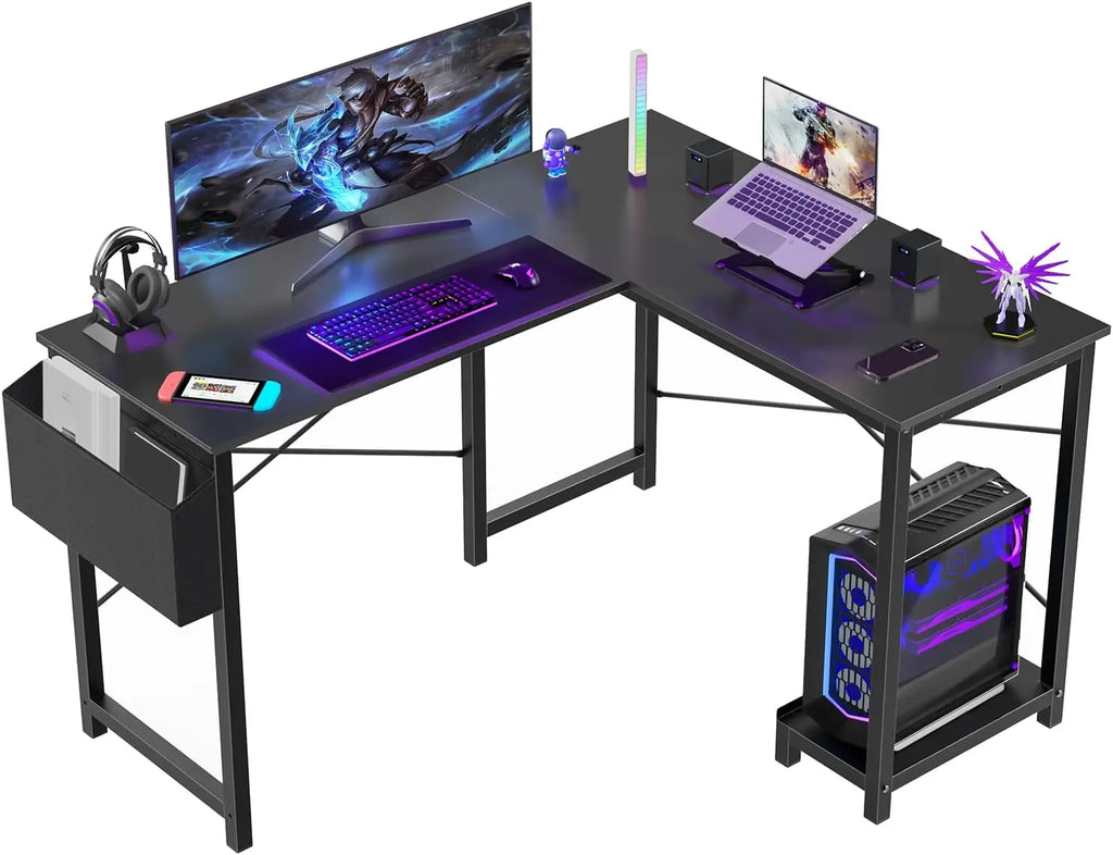 L Shaped Desk. 50-Inch Computer Desk. Corner Gaming Desk. CPU Stand. Home Office. Black.