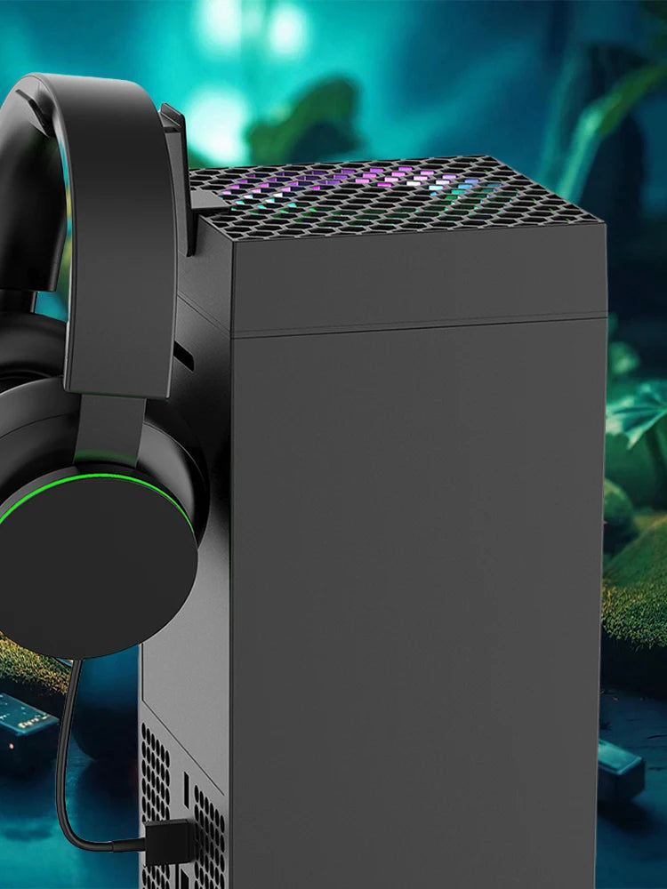 RGB Cooling Fan 3 Level Adjustable Speed Temperature-Controlled Cooling Fan System with Headset Holder for Xbox Series X