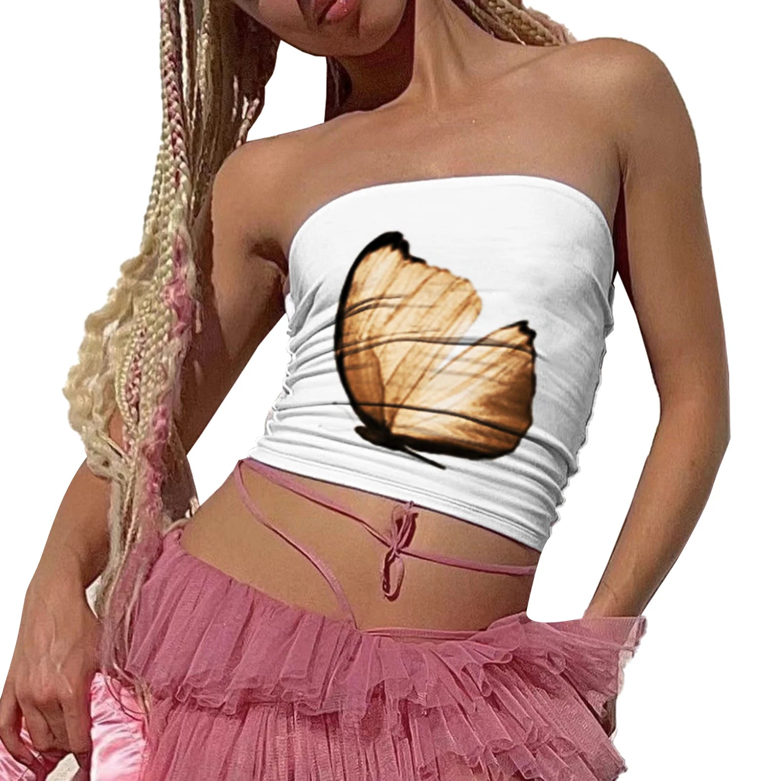 Women's Floral Print Tube Tops Summer Strapless Bandeau Tops Slim Fit Shirts Streetwear