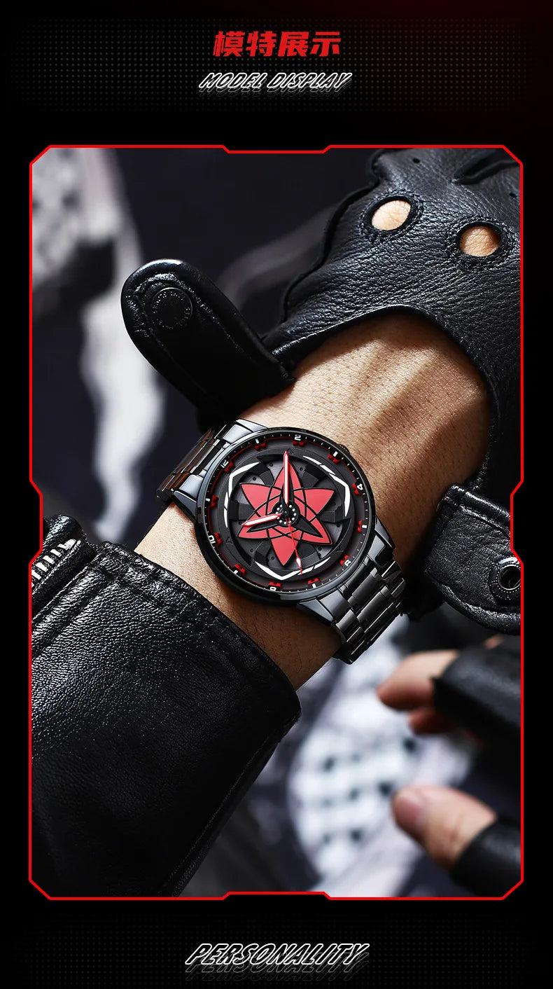 Kaleidoscope Sharingan Rotary Dial Watch 3D Japanese Anime Dial Quartz Men's Watch Top Brand Luxury Waterproof Fashion Men Watch