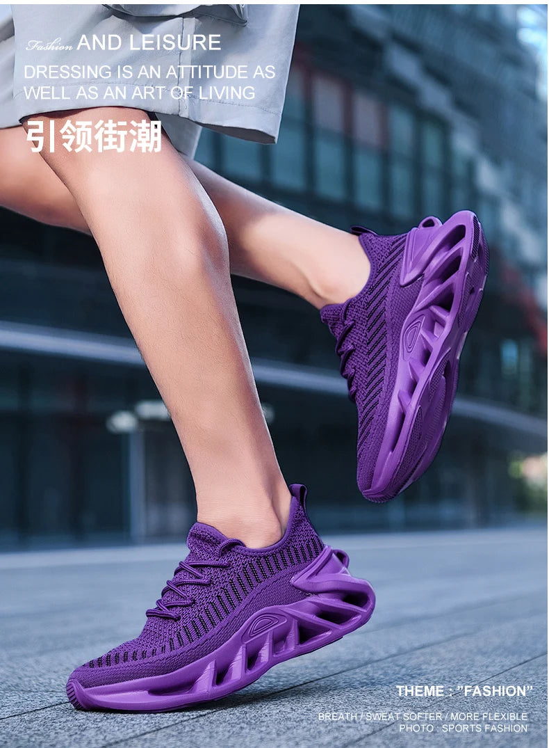 Purple lightweight mesh running shoes for women with lace-up closure and modern design.