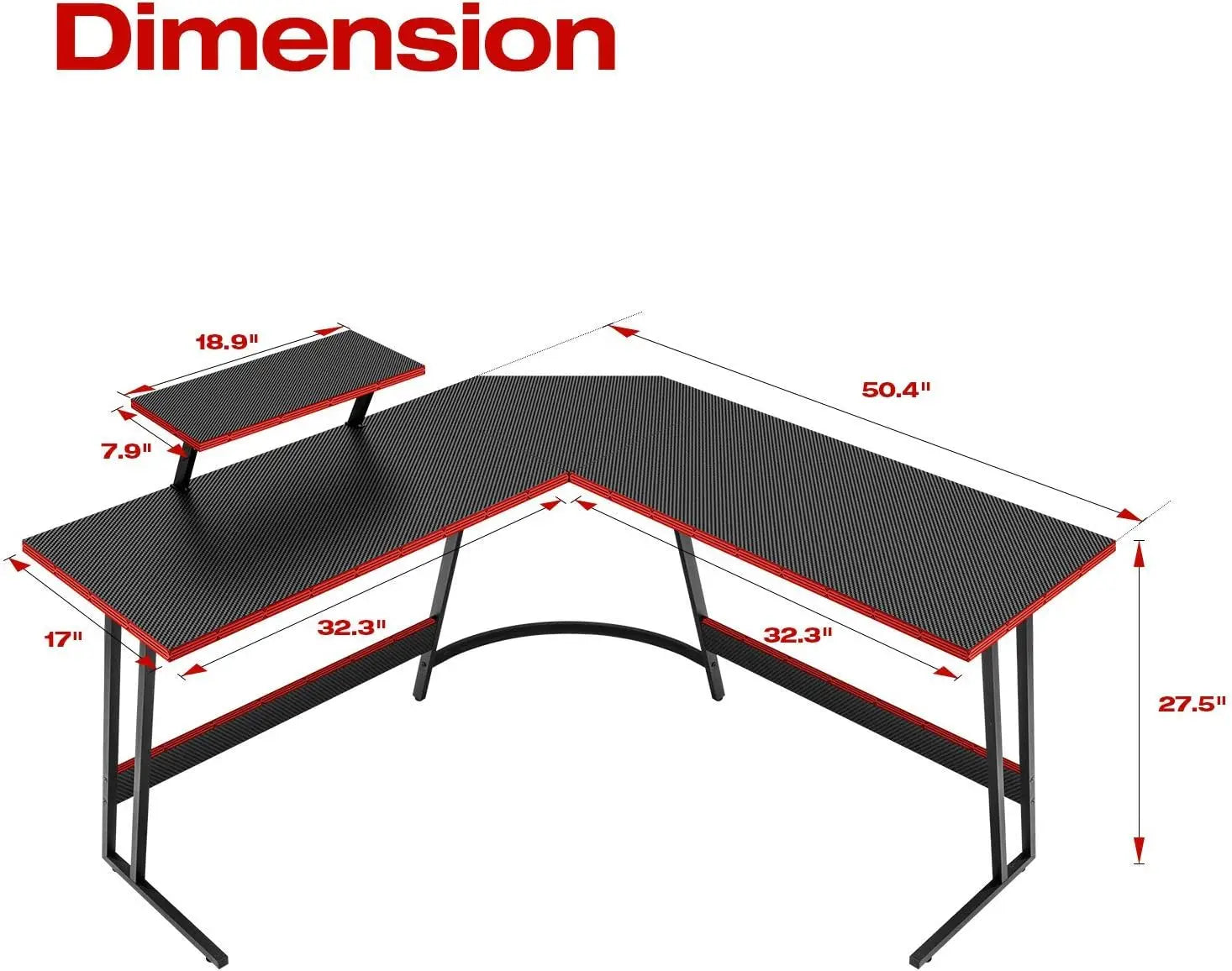L Shaped Gaming Desk Computer Corner Desk PC Gaming Desk Table with Large Monitor Riser Stand for Home Office Sturdy Writing