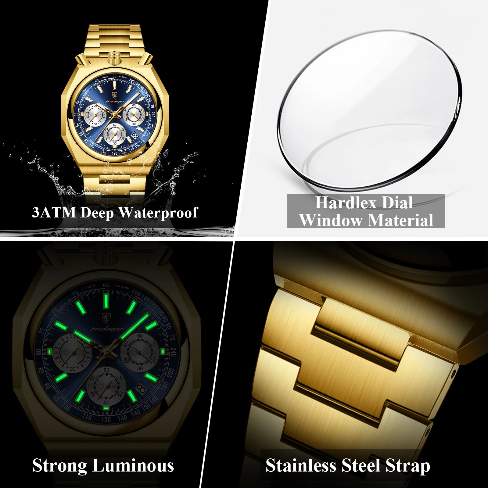 POEDAGAR Top Luxury Man Wristwatch Fashion Luminous Date Stainless Steel Men Watch Chronograph High Quality Men's Quartz Watches