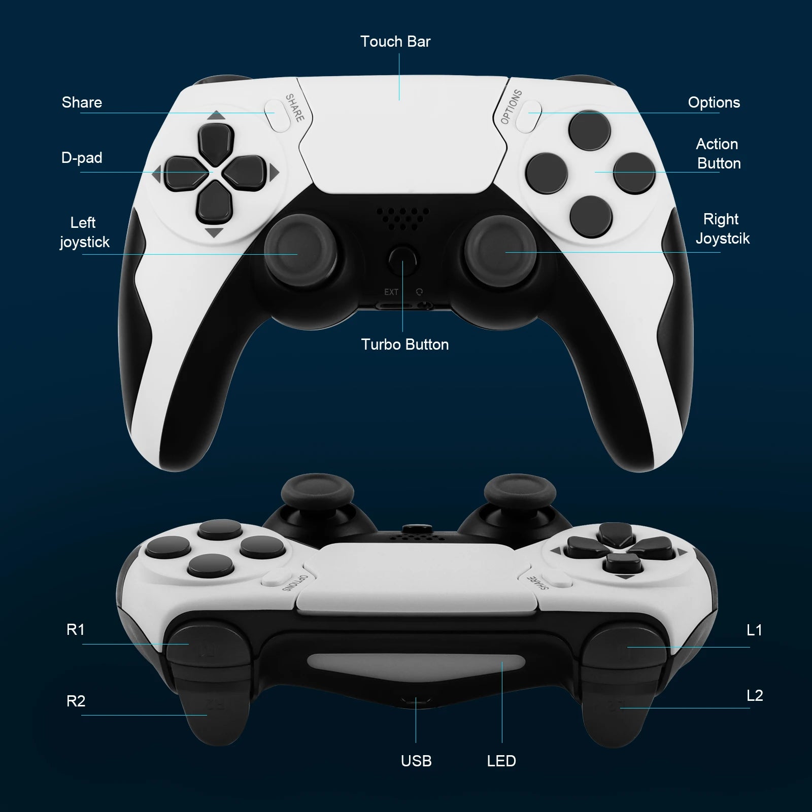 GAMINJA Wireless Controller Dual Vibration Game Joystick Gamepd For PS4 PS3 Console PC Gamepad with 6-axis Gyros