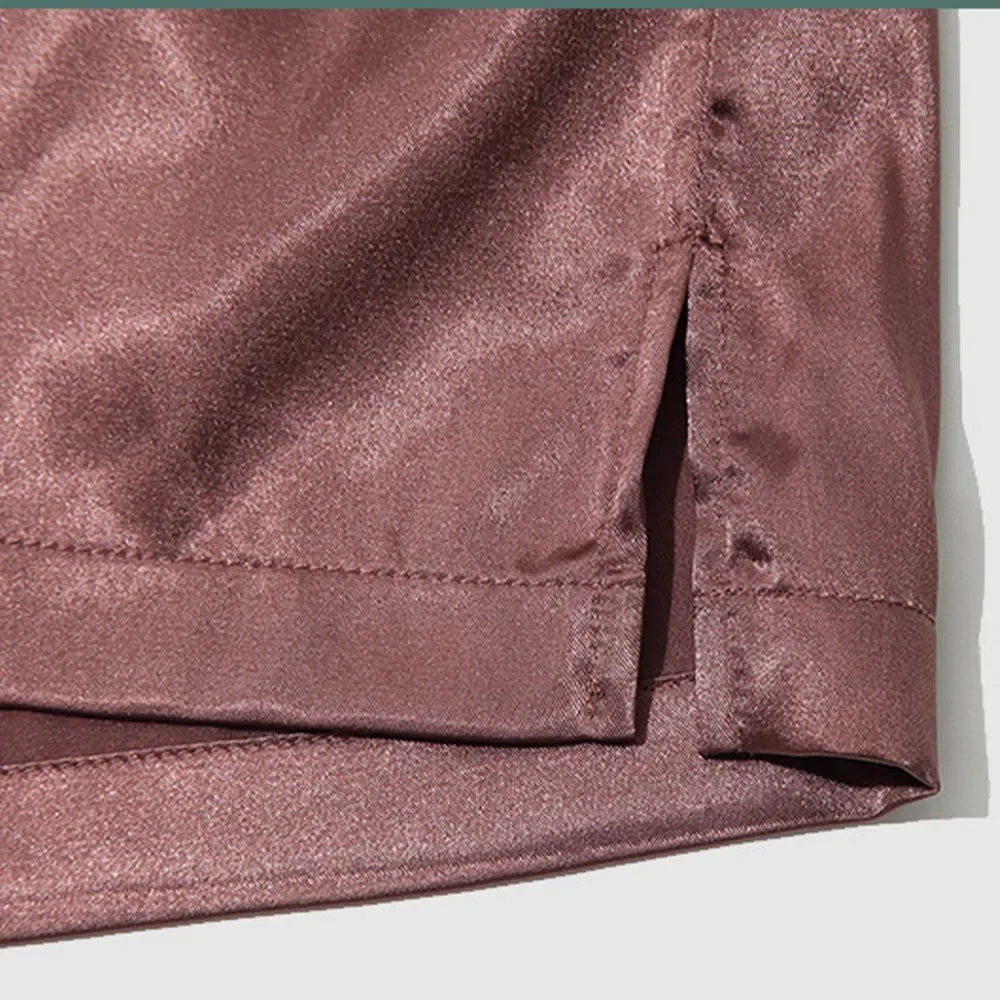 Fashion Men's Satin Boxer Briefs Beach Shorts Sleep Bottom Pajamas Underwear Nightwear Man Loose Home Shorts