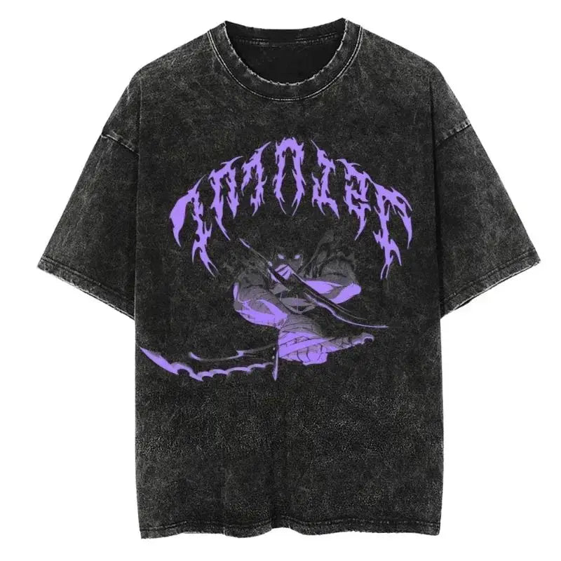 Men's and women's T-shirt plus size Harajuku unisex washed cotton T-shirt Hot Anime Solo Leveling Song Jinyu printed T-shirt