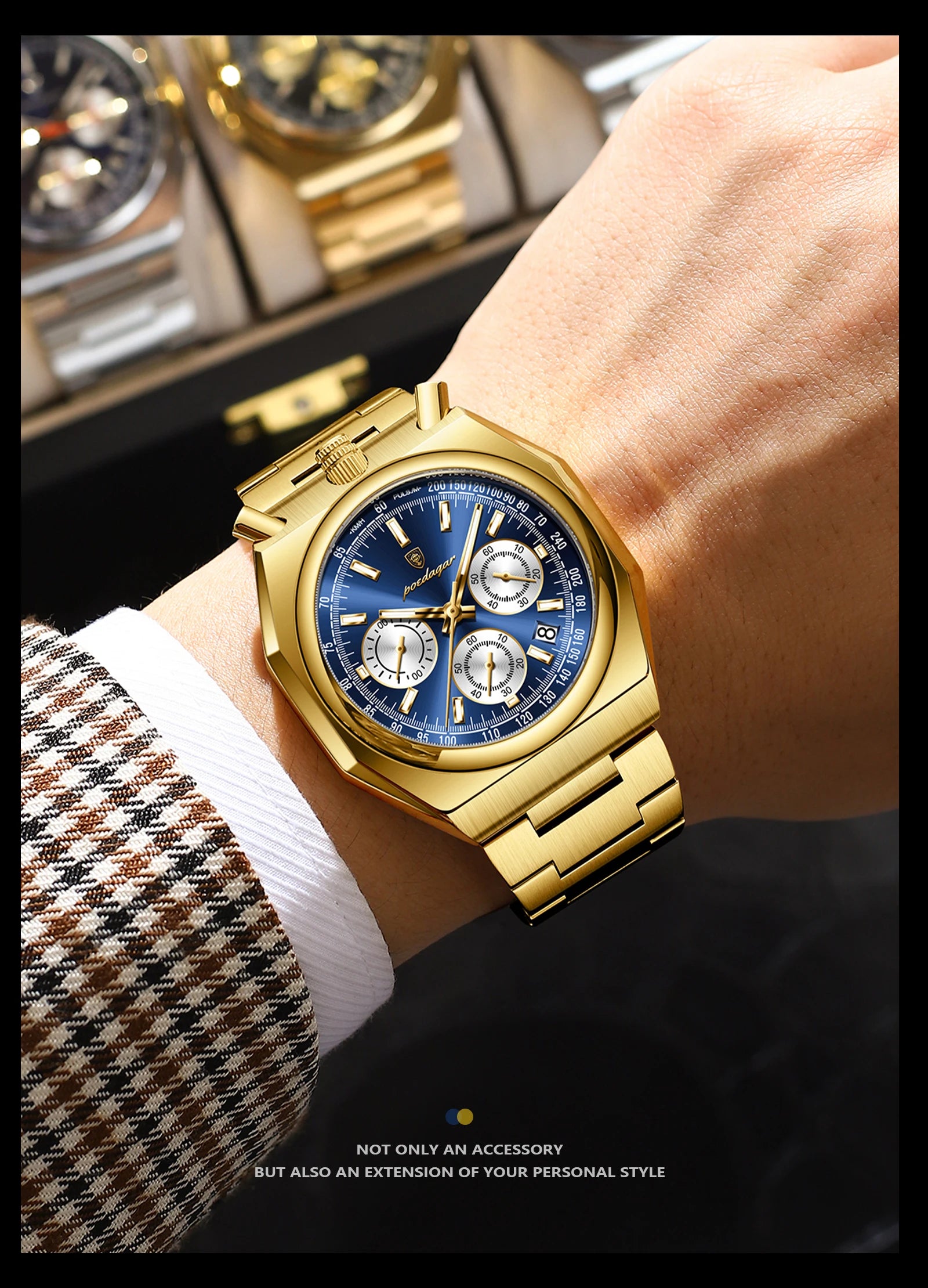 POEDAGAR Top Luxury Man Wristwatch Fashion Luminous Date Stainless Steel Men Watch Chronograph High Quality Men's Quartz Watches