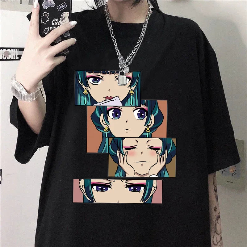 Women’s Harajuku anime T-shirt featuring The Apothecary Diaries graphic. Cute, casual top perfect for streetwear, cosplay, or everyday wear.