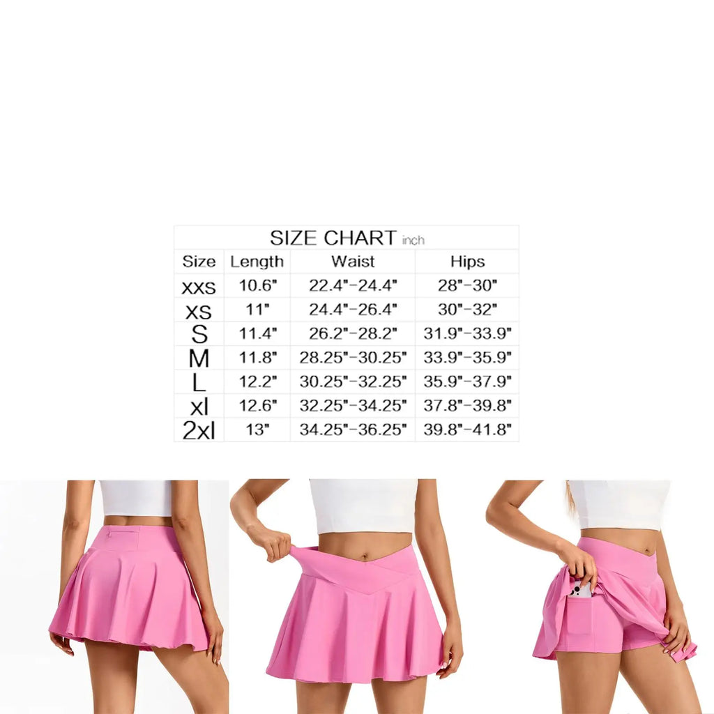 Women's Two-In-One Highwaisted Tennis Skirt Gym Sports Golf Elegant Pants Skirt Sweat-Absorbent Breathable Cross Pleated Skirt