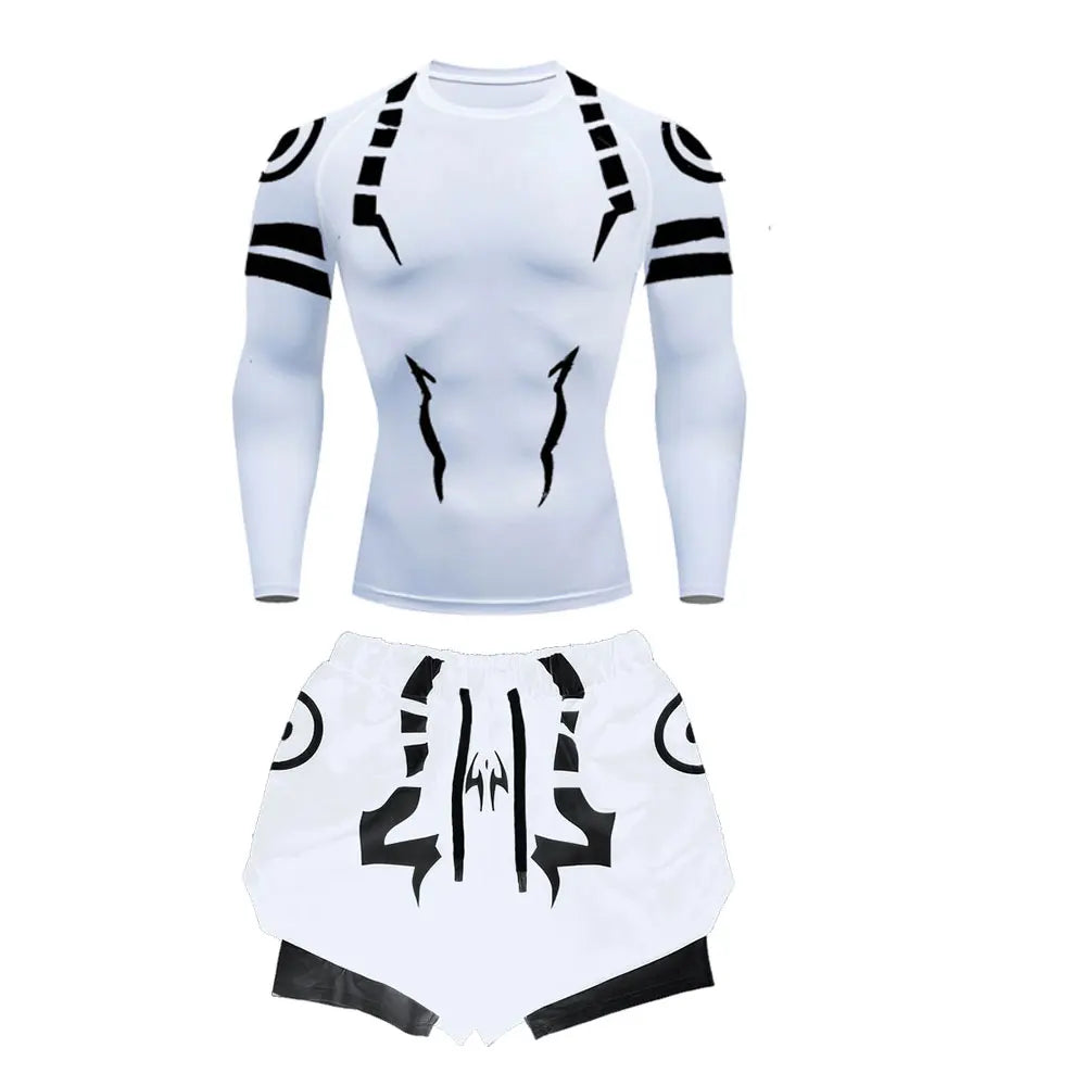 Anime Jujutsu Kaisen Compression Set Fitness Suit for Men Quick Dry 3D Compression Shirt+Gym Shorts Running Workout Sportswear