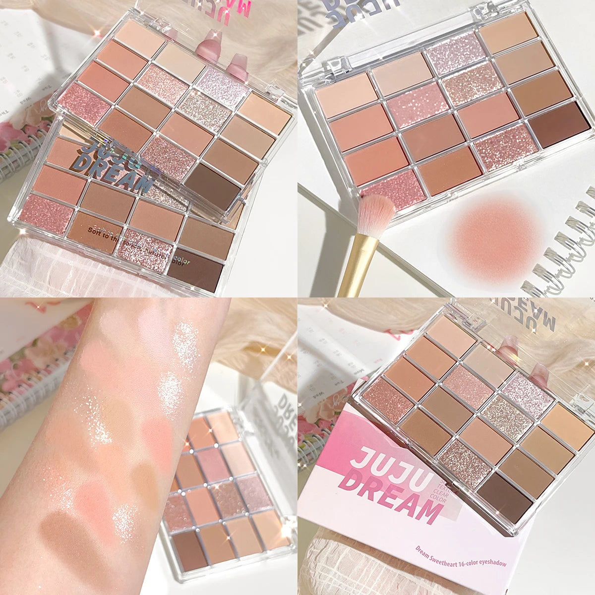 Love the 16-color eye shadow plate, pearlescent matte lying silkworm, brighten the low-saturated earth color daily makeup