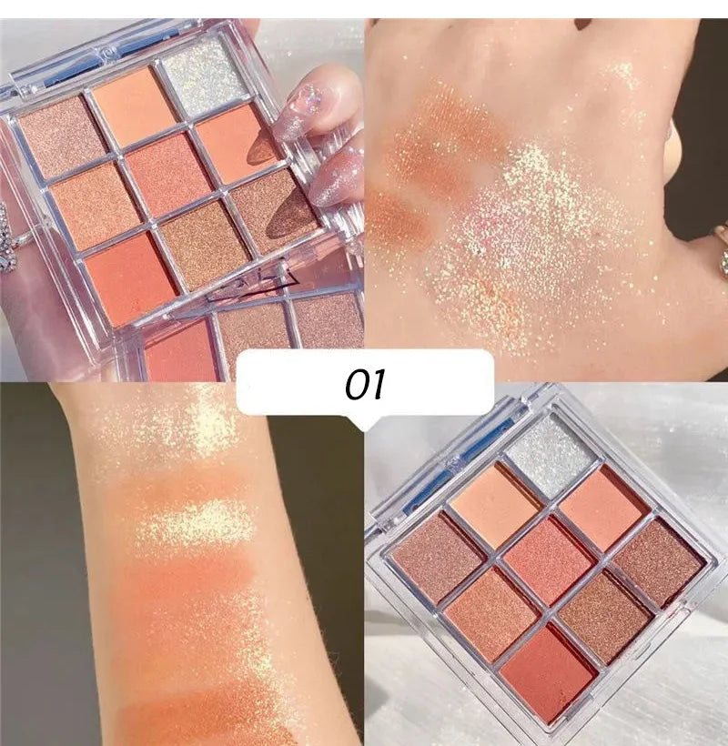 9 Colors Chocolate Eye Shadow Palette Pearly Matte Earth Color Eyeshadow Pallete Shiny Sequins Eye Pigments Lasting Makeup