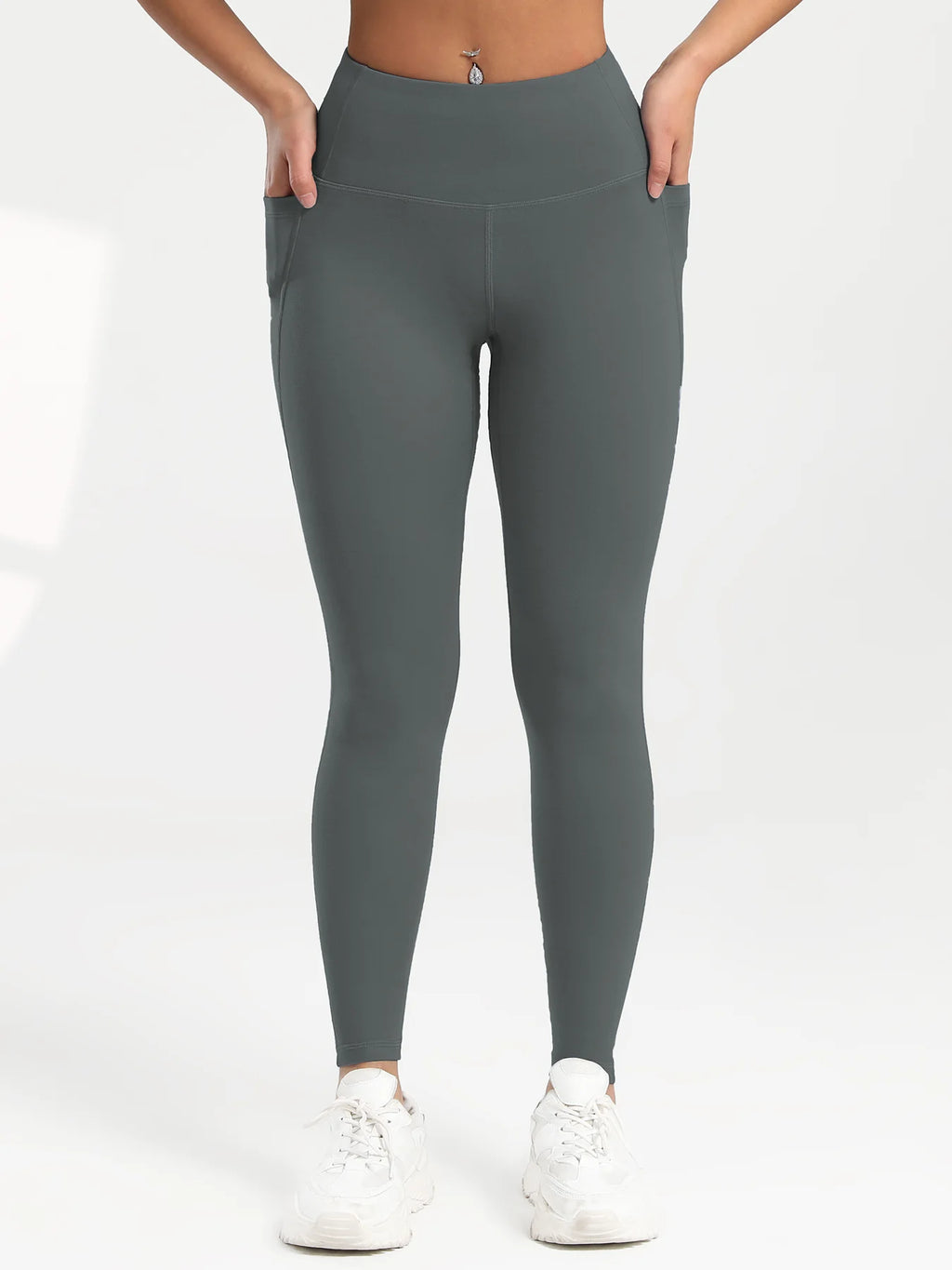 Pockets Gym Yoga Leggings Women Pure Color Casual Outdoors High Waist Skinny Leggings Of Women Running Pants