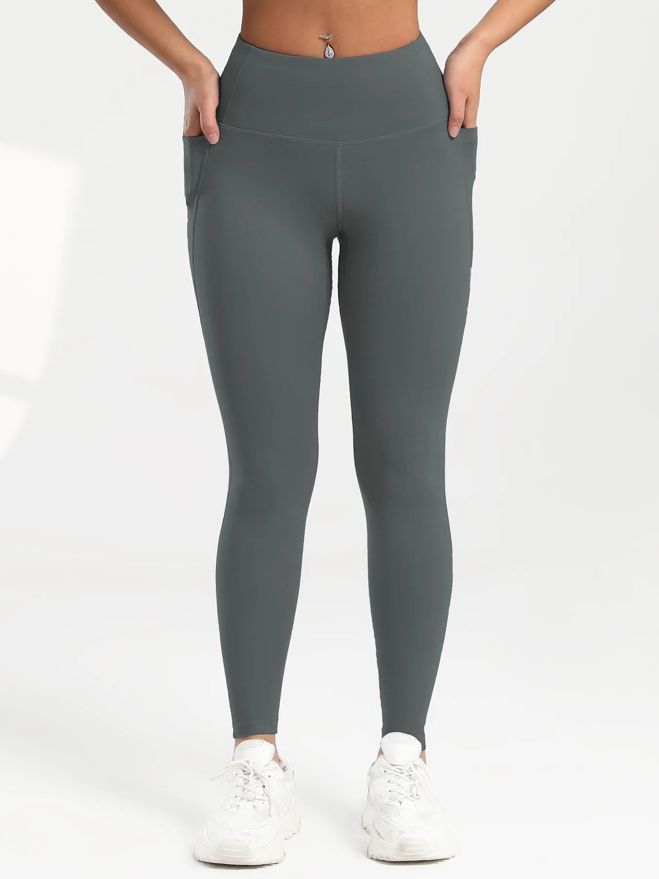 Pockets Gym Yoga Leggings Women Pure Color Casual Outdoors High Waist Skinny Leggings Of Women Running Pants