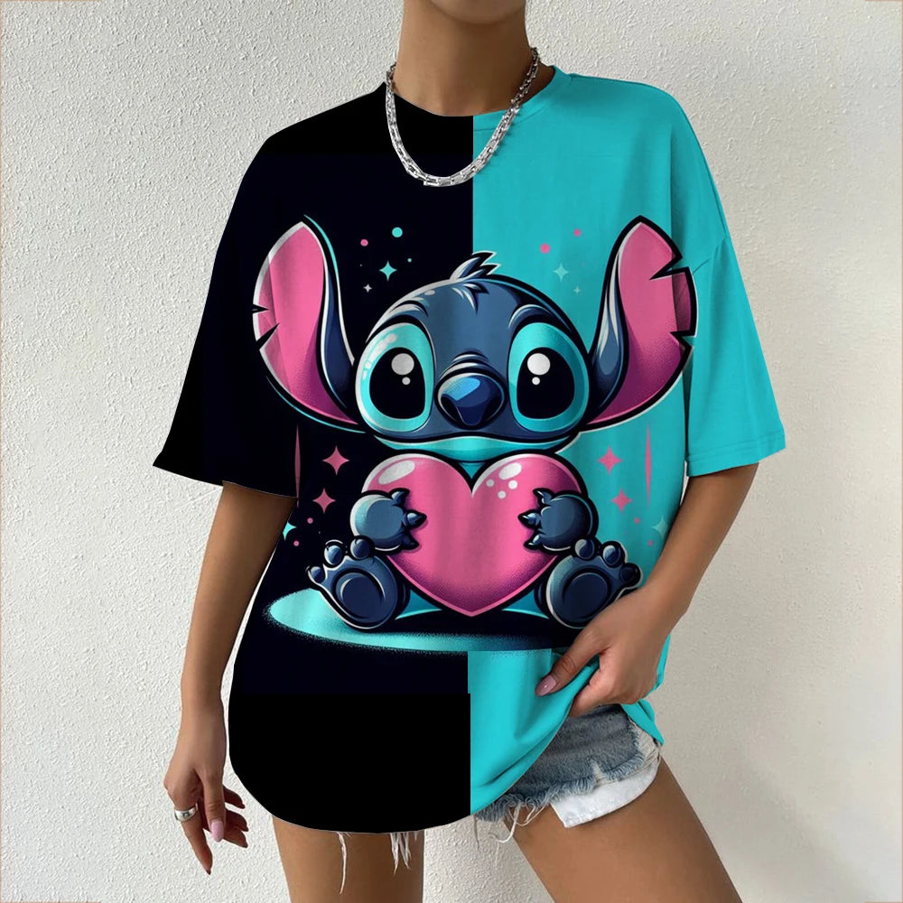 Women's T-Shirts For Women Disney Stitch print Tees Casual Street Femalewear Summer Oversized T-Shirt Fashion Lady Y2k Clothing