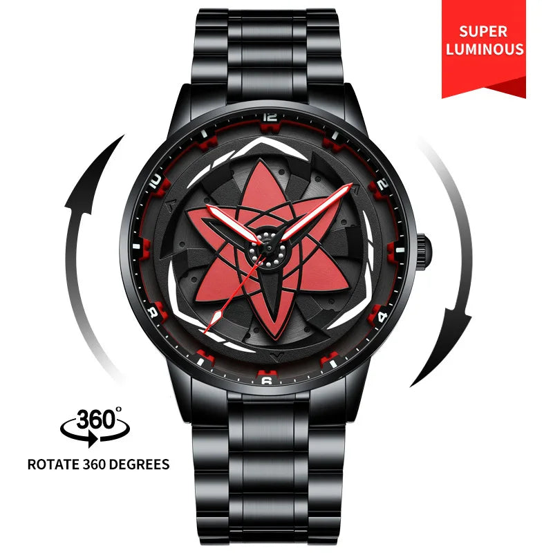 Kaleidoscope Sharingan Rotary Dial Watch 3D Japanese Anime Dial Quartz Men's Watch Top Brand Luxury Waterproof Fashion Men Watch