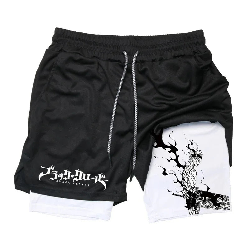 Summer New Black Five-leaf Clover Printed Men's and Women's Shorts Double-layer Loose Sports and Casual Pants for Beach Fitness