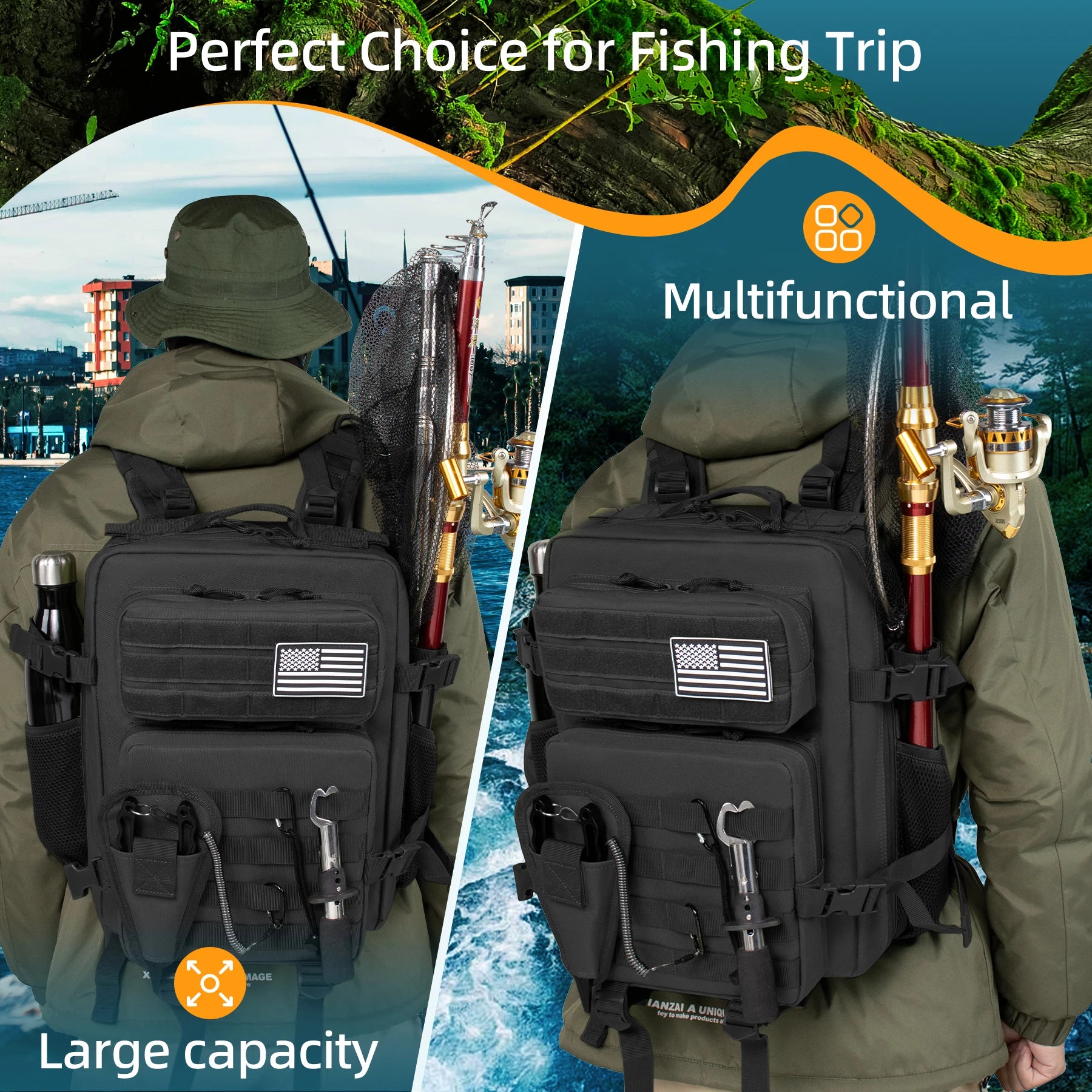 25L Fishing Hunting Bag Tactical Backpack Men's Travel Large Capacity Backpack Durable Waterproof Men's Outdoor Bag
