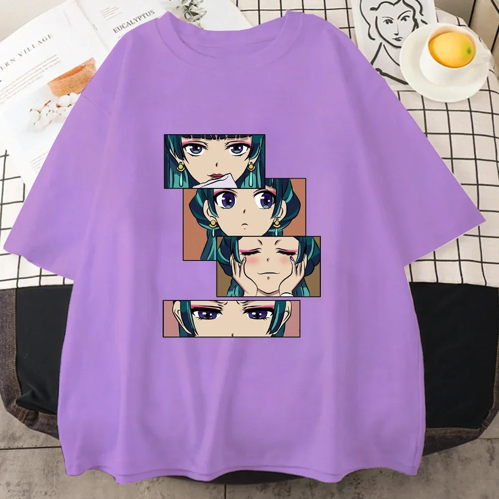 Women’s Harajuku anime T-shirt featuring The Apothecary Diaries graphic. Cute, casual top perfect for streetwear, cosplay, or everyday wear.