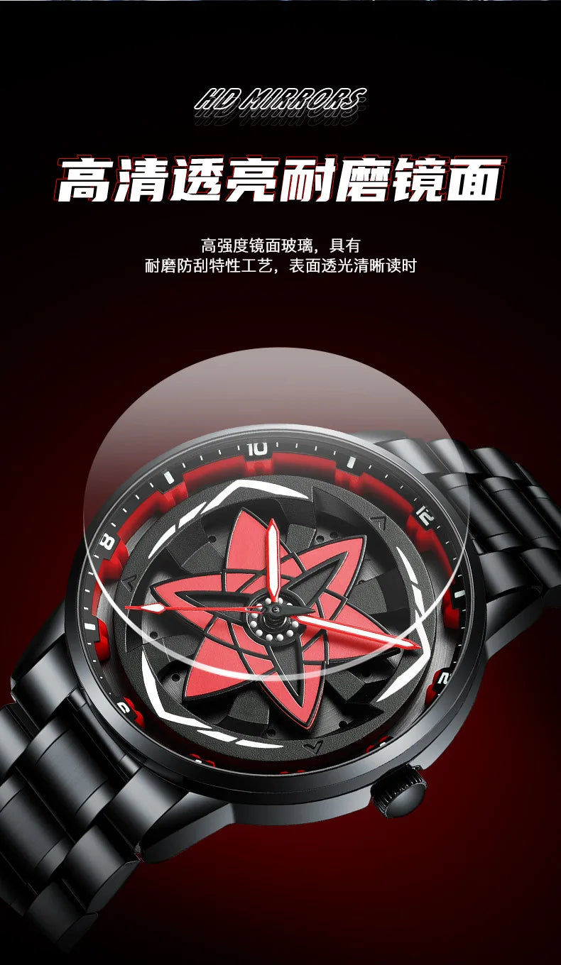 Kaleidoscope Sharingan Rotary Dial Watch 3D Japanese Anime Dial Quartz Men's Watch Top Brand Luxury Waterproof Fashion Men Watch