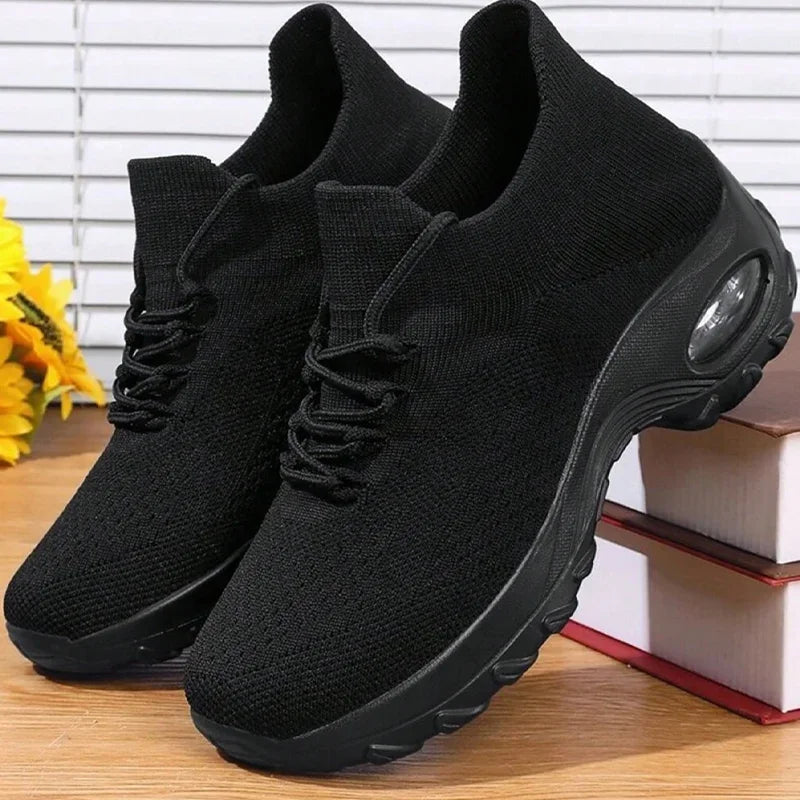 Black anime and more summer women's sneakers with air cushion design, perfect for sports and casual wear.