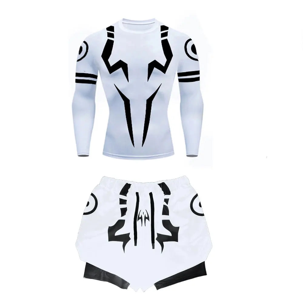 Anime Jujutsu Kaisen Compression Set Fitness Suit for Men Quick Dry 3D Compression Shirt+Gym Shorts Running Workout Sportswear