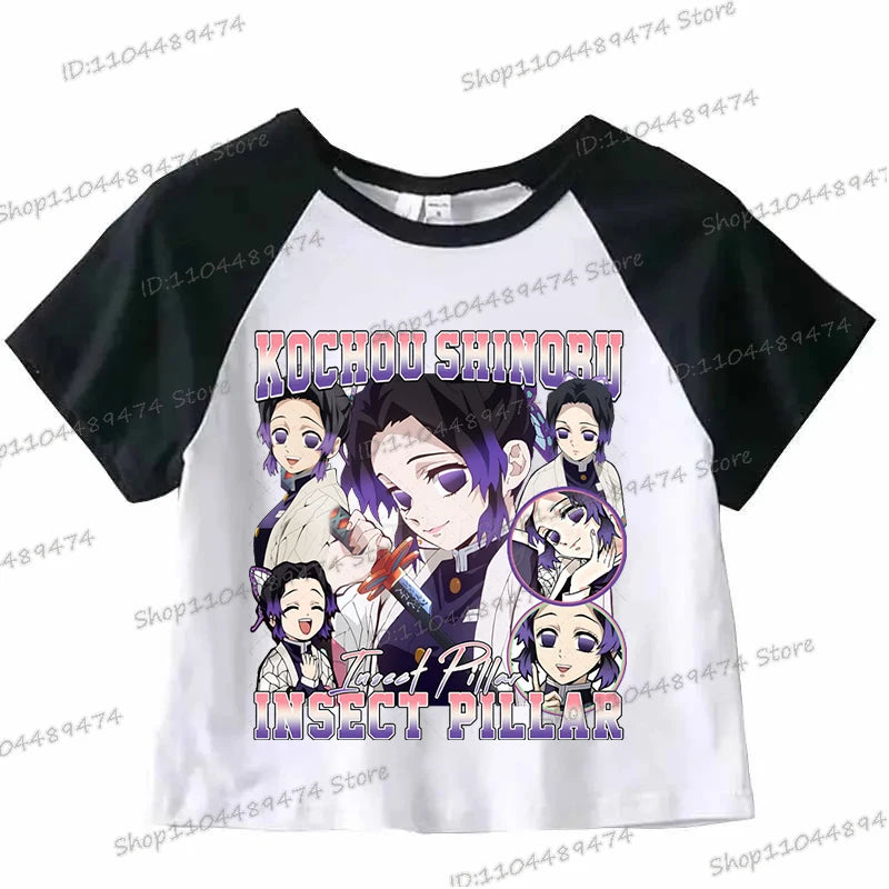 Kochou Shinobu Crop Top Comic Kimetsu No Yaiba 2025 New Cropped T-shirts Fashion Short Sleeve Demon Slayer Anime Tshirts