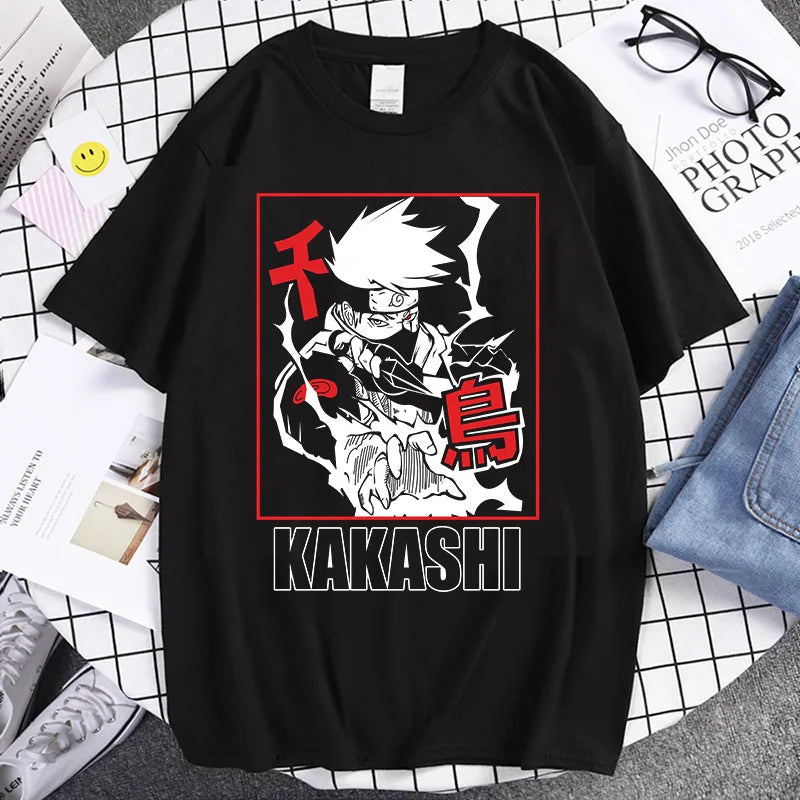 Naruto Animation Derivatives Hatake Kakashi Printed Short Sleeve T-Shirt Men's and Women's 2025 Summer Fashion Casual Cotton Top