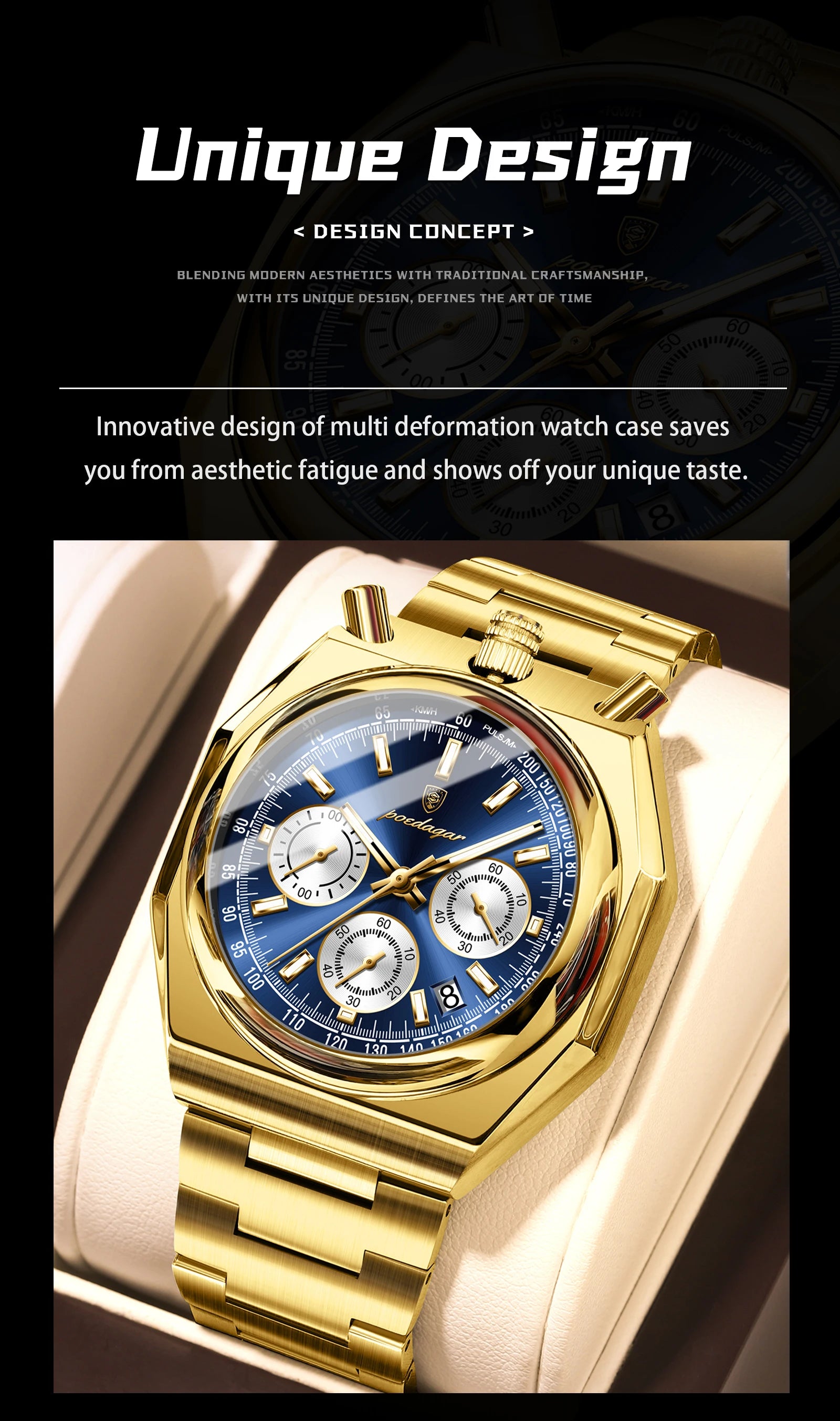 POEDAGAR Top Luxury Man Wristwatch Fashion Luminous Date Stainless Steel Men Watch Chronograph High Quality Men's Quartz Watches