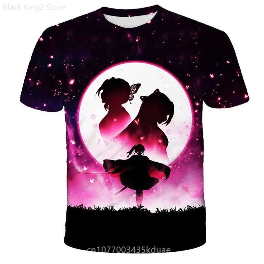 Demon Slayer Men's T-shirt Summer Cartoon Anime Manga Short Sleeve T Shirt Harajuku Boys Girl Casual Tops Oversized Men Clothing