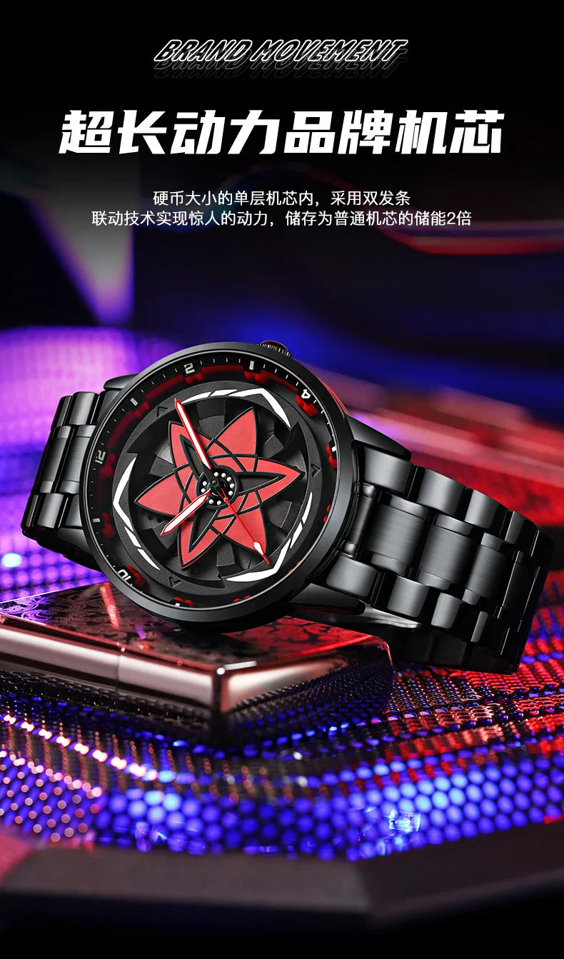 Kaleidoscope Sharingan Rotary Dial Watch 3D Japanese Anime Dial Quartz Men's Watch Top Brand Luxury Waterproof Fashion Men Watch