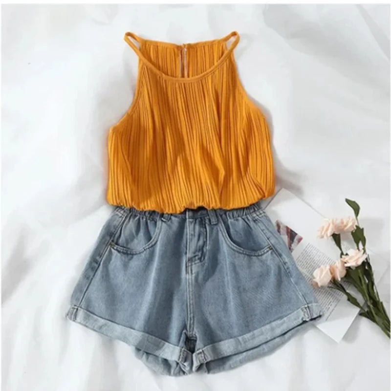 PTKPCC New Summer Korean Retro High-waist Loose  Jeans Shorts Women Versatile Edge Casual Hot Pants Women Clothing Jeans PTKPCC