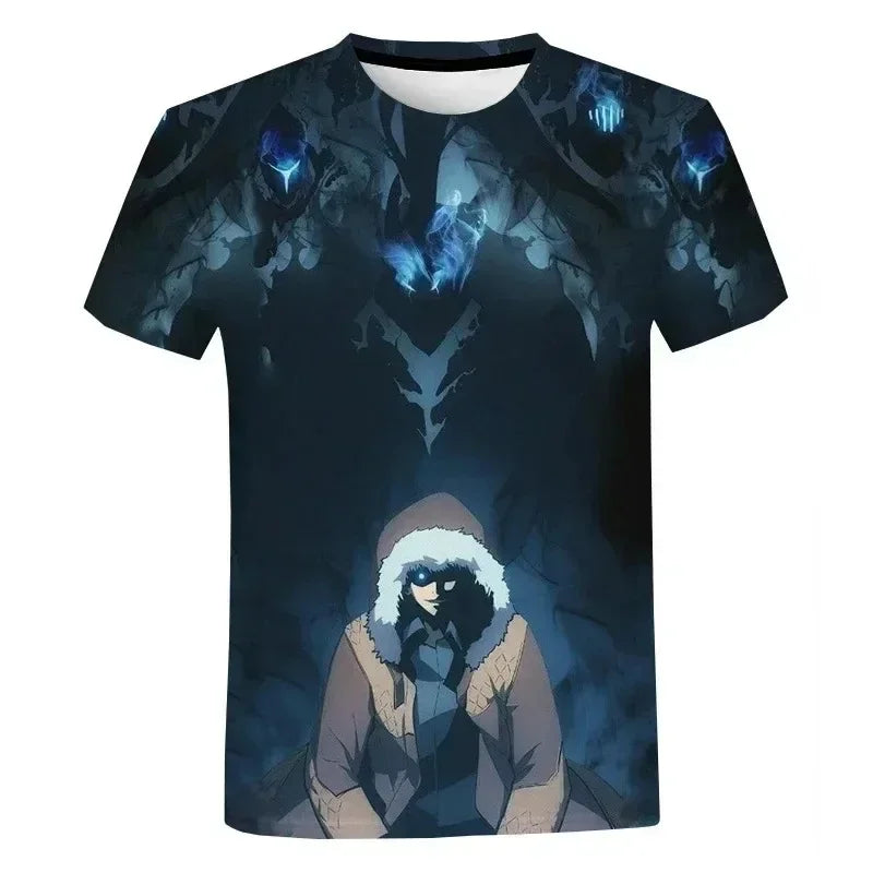 Korea Solo Leveling 3D print oversized T-shirt. Quick-drying, short sleeve anime top, perfect for cosplay, casual wear, and animation fans.