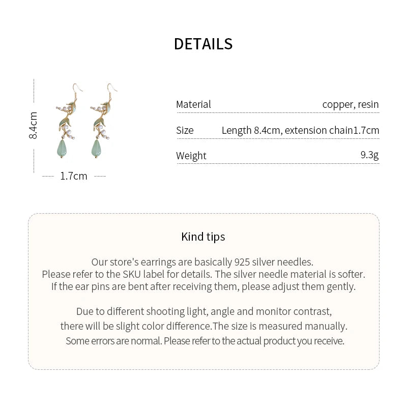 Lily Of The Valley Leaf Water Drop Resin Dangle Earrings For Women Partysu New In Earring Hook Vintage Fashion Cheongsam Jewelr