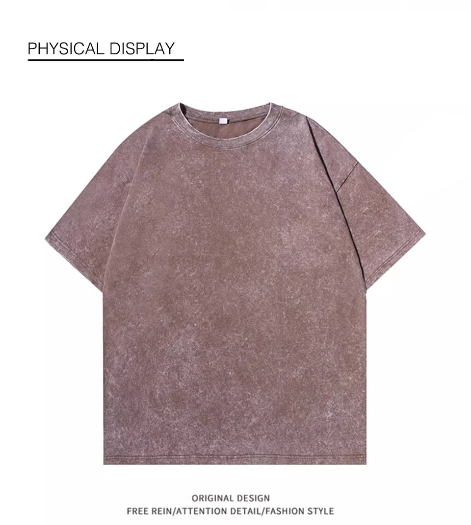 300g Heavy Men Washed Vintage Oversized T-Shirt Street Hip Hop Punk Tee women Harajuku Casual Cotton Short Sleeve Acid Wash Top